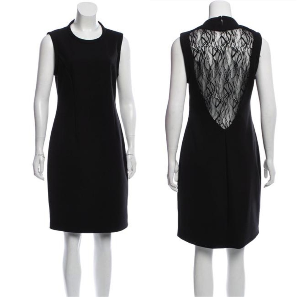 L'AGENCE Black Lace Back Sheath Pencil Dress